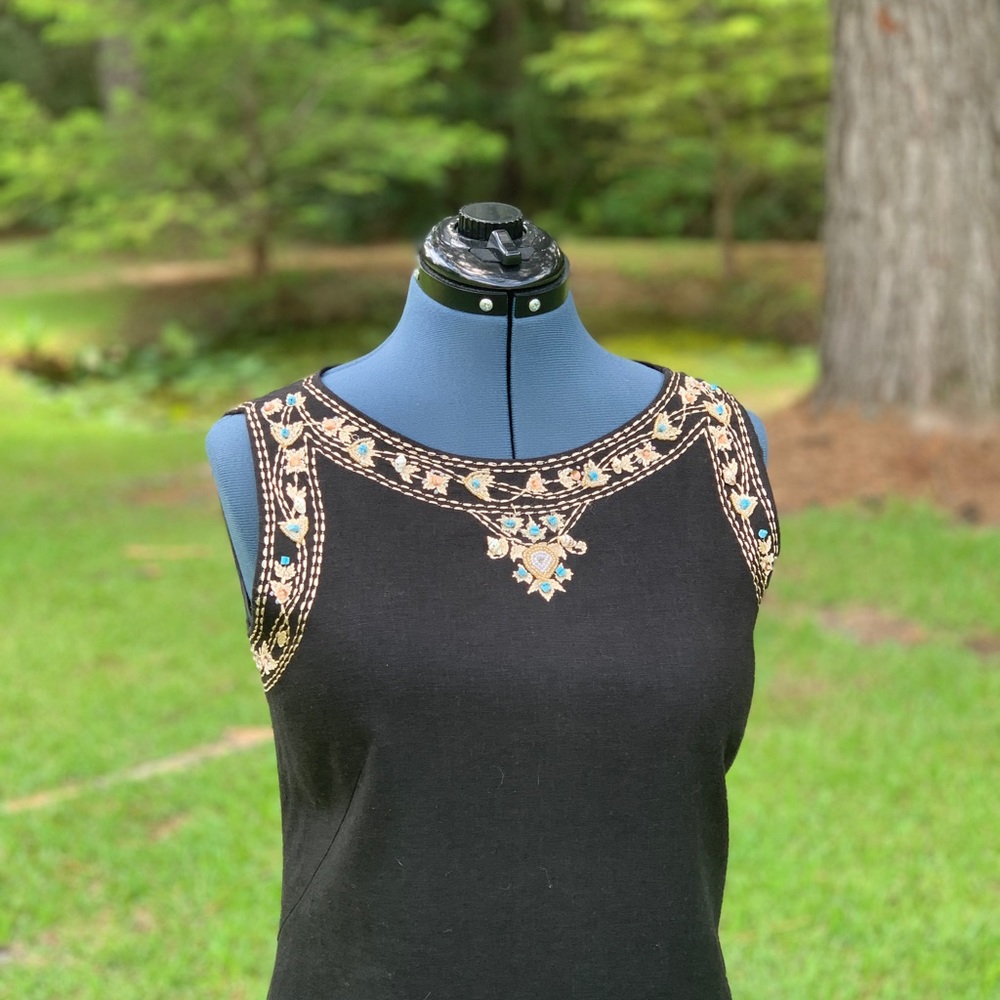 Black Casual pants suit women linen classic two piece outfit embroidery shells